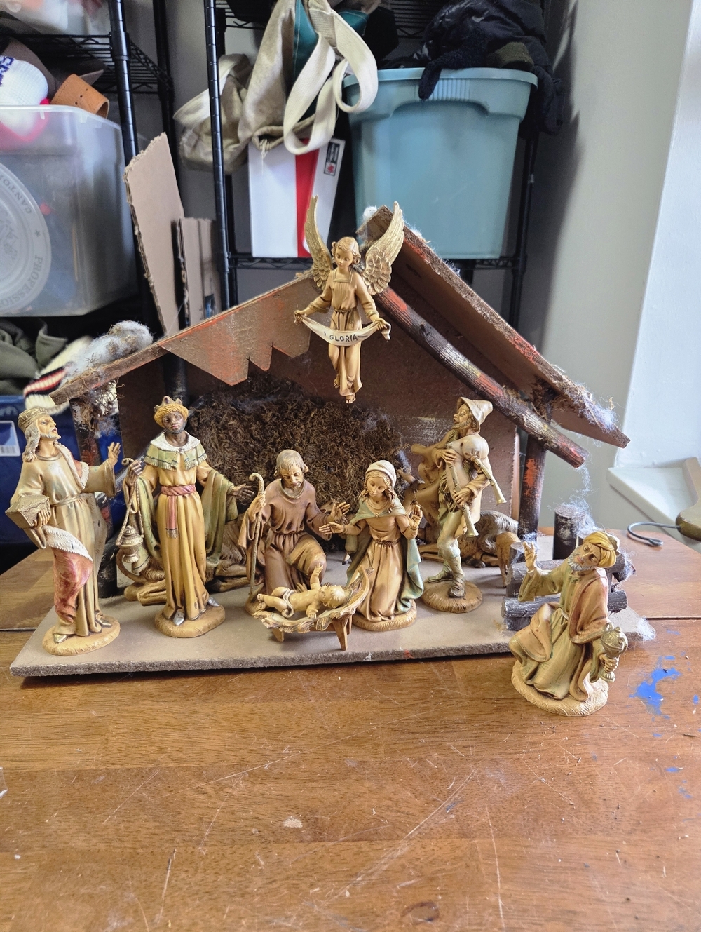 Vintage Fontanini Nativity Set - 12 Piece & Wood Stable - 5" Scale Spider Mark I